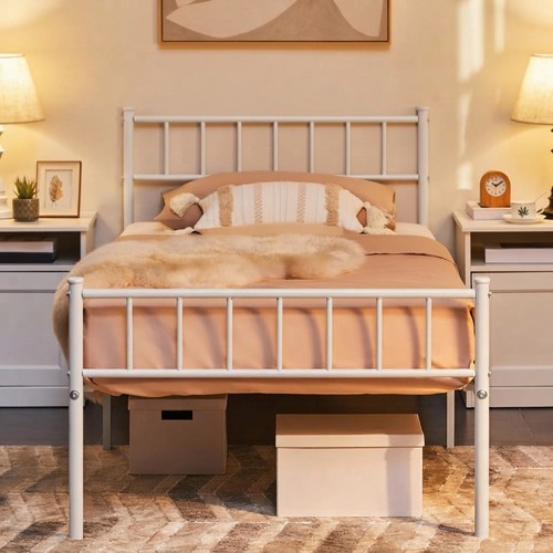 White metal single bed frame - white,